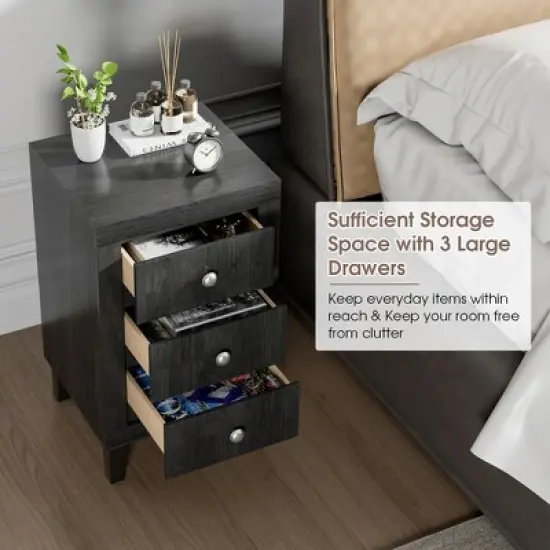 Costway Nightstand Sofa Side Coffee Table with  3 Drawer for Bedroom Living Room Black/Grey/White image {7}