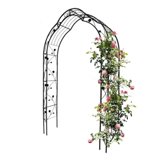 Lirago Metal Garden Arch with Double Gate Black Powder Coated Steel Trellis for Climbing Plants 99"H * 59"W * 15.3"D image {10}