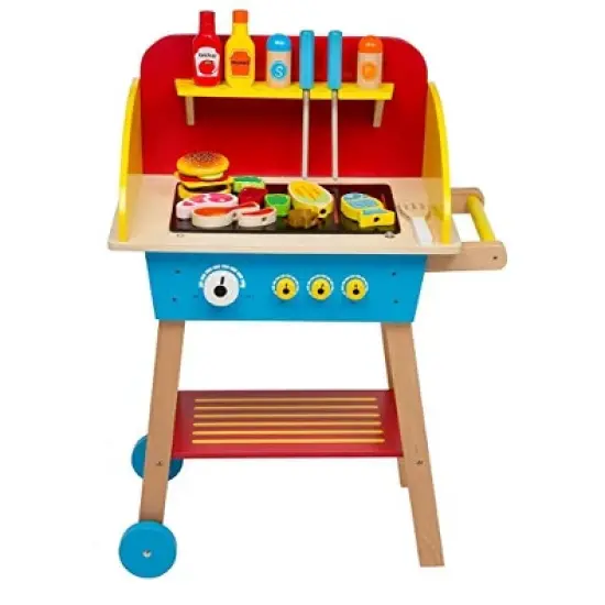 Swan Cook 'N Grill Wood Toy BBQ Set - Includes Pretend Play Wooden Barbeque Food and Barbecue Grilling Tools for Boys and Girls image {1}