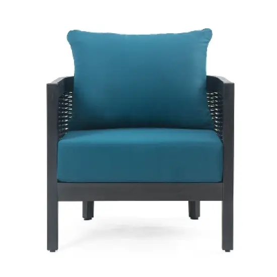 Christopher Knight Home Burchett Outdoor Acacia Wood and Rattan Club Chair with Cushions image {10}