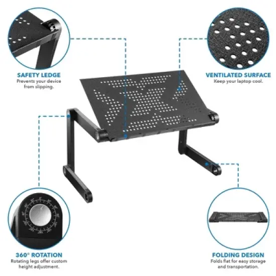 Mount-It! Adjustable Laptop Stand | Portable Standing Desk | Large Size Aluminum Bed Lap Tray Lightweight and Multi-Functional For Work, School & Home image {4}