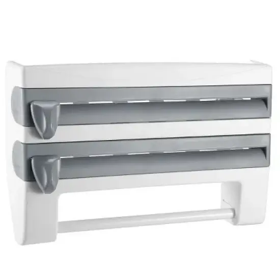 Racxily Kitchen Roll Dispenser Paper Roll Holder Plastic Wrap Film Foil Paper Organizer w/ Cutter Wall Mounted for Kitchen Bathroom image {9}