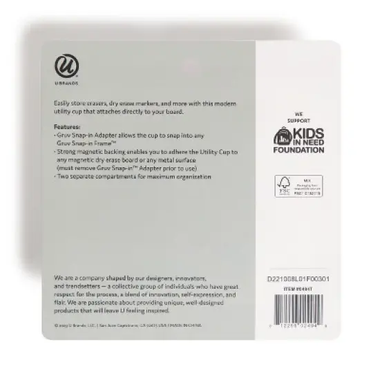 U Brands Utility Cup Magnetic Storage GRUV White: Magnetic Pen Holder for Whiteboard & Locker, Plastic Presentation Board Accessory image {1}