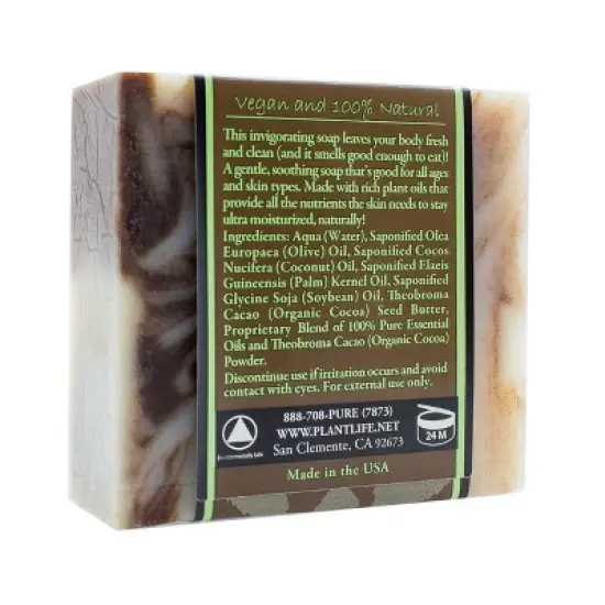 Plantlife Cocoa Mint Bar Soap - Moisturizing and Soothing Soap for Your Skin - Hand Crafted Using Plant-Based Ingredients - Made in California 4oz Bar image {1}