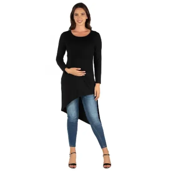 24seven Comfort Apparel Long Sleeve Knee Length Asymmetrical Maternity Tunic Top image {4}