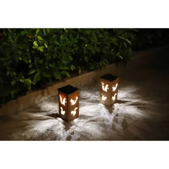 Techko Maid LED Solar 10.8" Portable Squirrel Cut Out Decorative Outdoor Lantern Clear image {9}