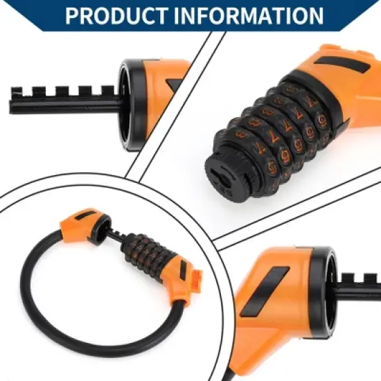 Unique Bargains Bike Padlock Cable Lock Spiral 5 Digit Resettable Bike Cable Lock Black image {1}