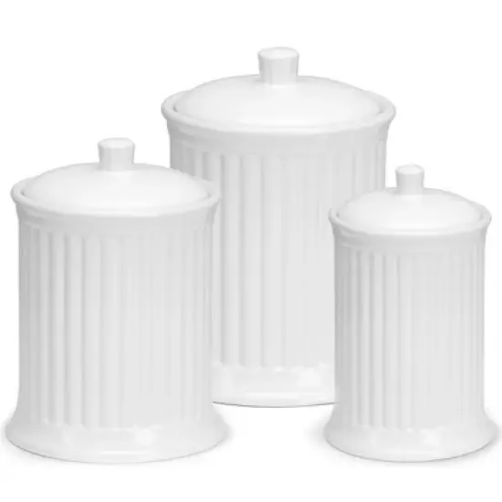 Omniware Simsbury 3-Piece Canister Set, Stoneware Kitchen Storage with Silicone-Sealed Lids, Lead-Free Glaze, Rustic Farmhouse Containers image {11}