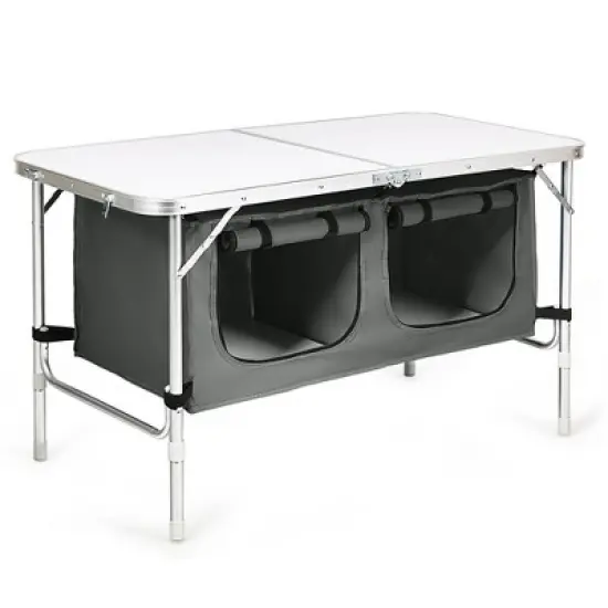 Costway Adjustable Camping Table Aluminum w/ Storage Organizer Grey/Dark Blue image {11}