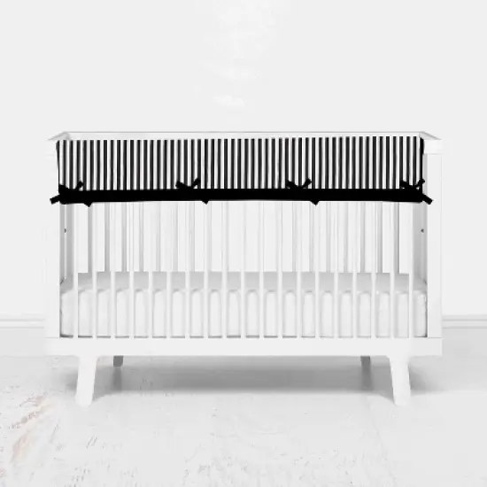 Bacati - Dots/Stripes Long Crib Rail Guard Cover White/Black image {1}