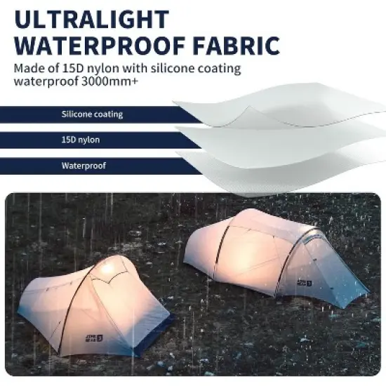 Naturehike Jims Gear Ultralight Backpacking Tent, 1-2 Person Tunnel Tent with Vestibule, Waterproof and Windproof for High-Altitude Camping image {6}