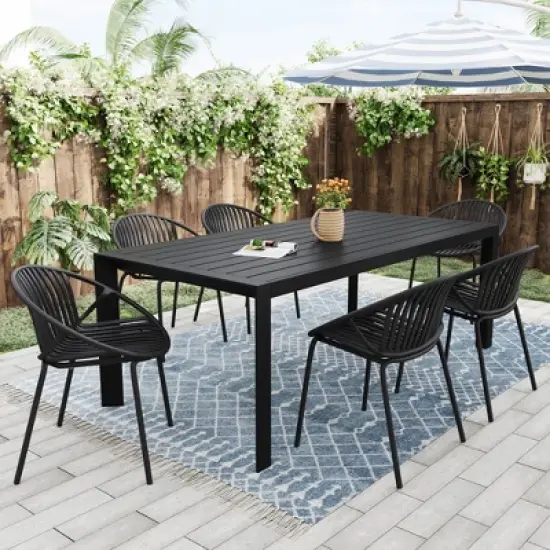 CAVINAS Dining Table Set for 6, Metal Picnic Table Polypropylene Patio Table and Chairs Set with 4 Stackable Chairs for Patio image {5}