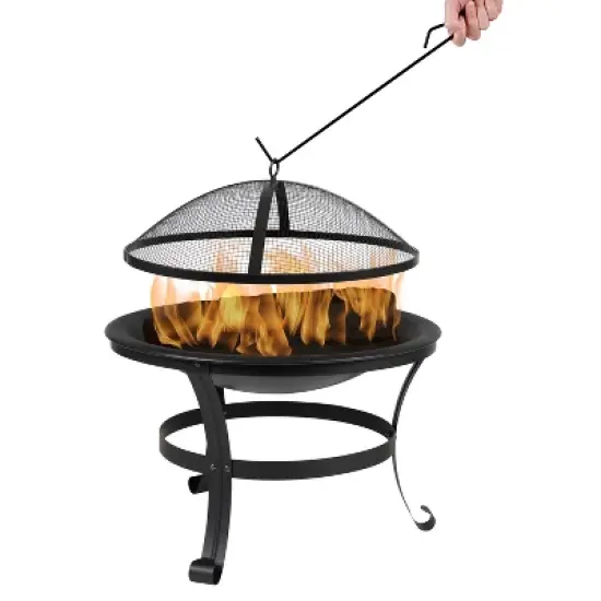 Emma and Oliver 22" Round Wood Burning Outdoor Portable Firepit With Mesh Spark Screen and Poker image {8}