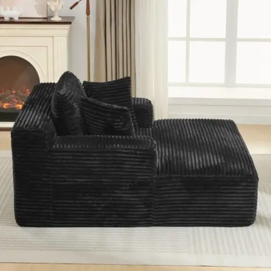 KTMBDW 48.8" Chaise Lounge Sofa, Oversized Corduroy Upholstered Boneless Sofa Bed with 2 Pillows, Deep Seat Sleeper Sofa for Living Room image {3}