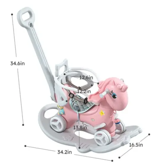 Lirago Pink Unicorn Rocking Horse Stroller 4-in-1 Ride On Toy with Push Handle Balance Bike and Board Gift for 1-3 Year Old Baby image {4}