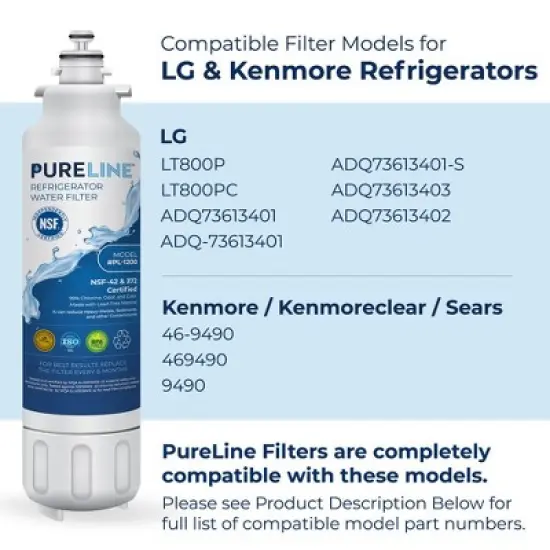 PureLine LG LT800P Refrigerator Water Filter Replacement ADQ73613401, LSXS26326S, LMXS30776S, LMXC23746S, LSXS26366S, Kenmore 46-9490, R-9490 (6 Pack) image {2}