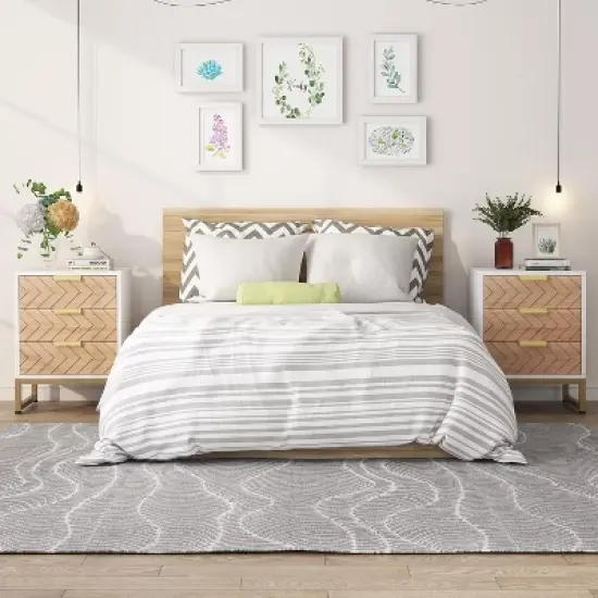 Tribesigns Modern 3 Drawers Nightstand Set of 2 image {3}