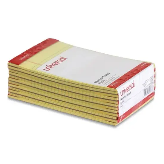 Universal Perforated Ruled Writing Pads, Narrow Rule, Red Headband, 50 Canary-Yellow 5 x 8 Sheets, Dozen image {2}