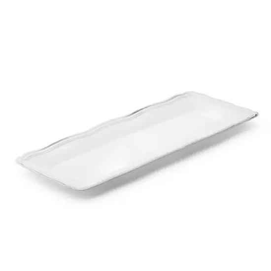 Posh Setting 13.75 X 6 Inch Rectangle White and Silver Rim Plastic Serving Tray - 6 Pack image {8}