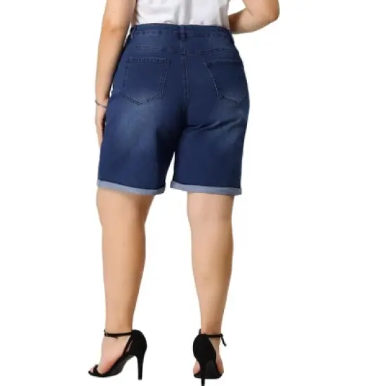 Agnes Orinda Women's Plus Size Jeans Casual Slash Pockets Washed Denim Shorts image {4}