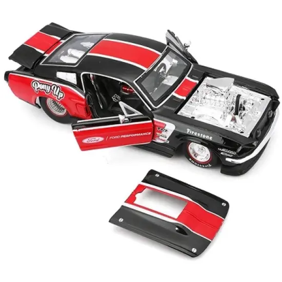 1948 Ford F-1 Pickup #48 & 1967 Ford Mustang GT & Flatbed Trailer "Pony Up" Red & Black Set of 3 pcs 1/24 Diecast Models Maisto image {5}