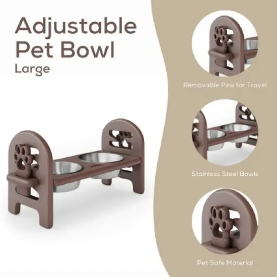INFURNIC Pet Bowl Adjustable Travel Ready Recycled Durable Poly Lumber Easy to Pack Modern Design, Brown, 19"*7"*9.5" image {3}