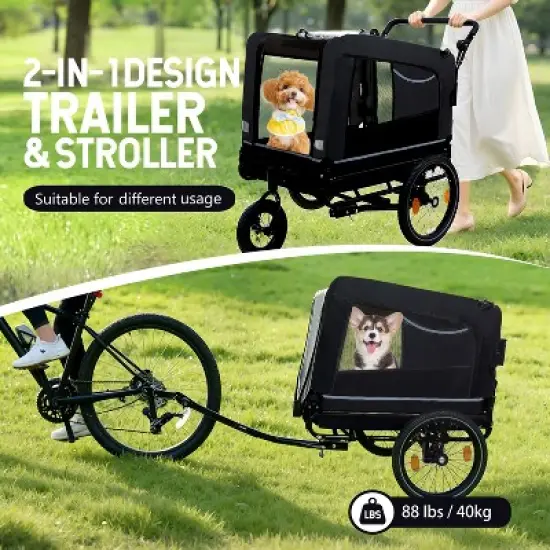VASIP 2-in-1 Pet Trailer Bike and Pull-Behind Carrier ,Detachable Hitch & Towing Handle, All-Terrain Wheels for Cycling,Walking,Blue image {9}