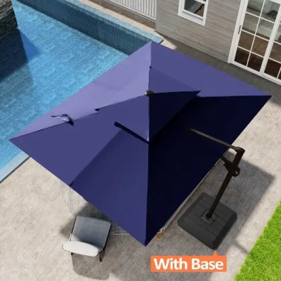Pellebant 9X10.5FT Double Top Cantilever Umbrella Outdoor 360 Rotation 6 Heights Adjustable Offset Umbrella with Metal Pole and Base image {10}