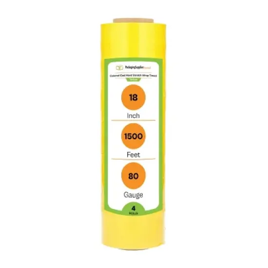 PSBM 4 Rolls Tinted Yellow, 18 in. x 1500 Ft. 80 Gauge, Cast Hand Pallet Stretch Wrap image {1}