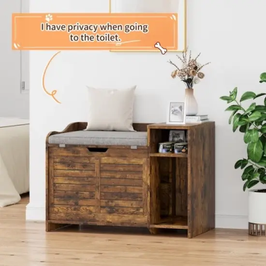 Garvee Modern Cat Litter Box Enclosure Wood Litter Box Enclosure with Top Opening and Cushion Hidden Cat Litter Box Resistant from Scratching and Odor image {3}