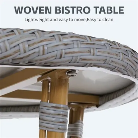 SKRAN Bistro Set, Outdoor Hand-Woven Rattan Wicker Bistro Chairs with Table for Patio Porch Garden, Aluminum Frame & Bamboo Print Finish, Light Gray image {5}