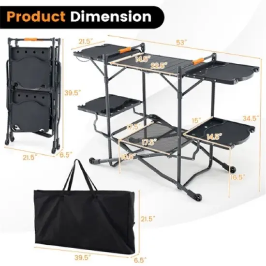 FURNIinspire Outdoor Grills, Griddles and Smokers Professional Camp Kitchen System, for Backcountry, Group Camping, Black, 75.03"*19.23"*6.24" image {1}