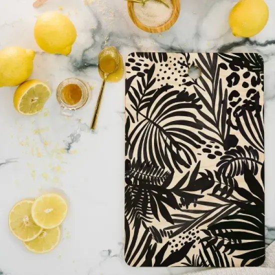 Marta Barragan Camarasa Wild abstract jungle on black Rectangle Cutting Board - Deny Designs image {1}