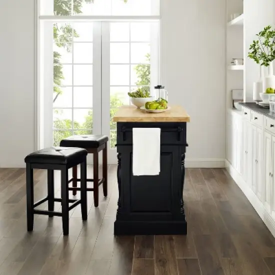 Oxford Kitchen Island with Square Seat Stools Black - Crosley image {4}