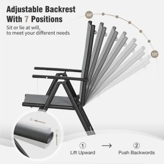 Captiva Designs 9pc Patio Adjustable Steel Rectangle Dining Table & Textilene Reclining Foldable Chairs image {3}
