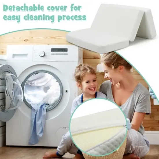 Tri-Fold Pack n Play Mattress Pad Foldable Crib Mattress Soft Memory Foam image {6}