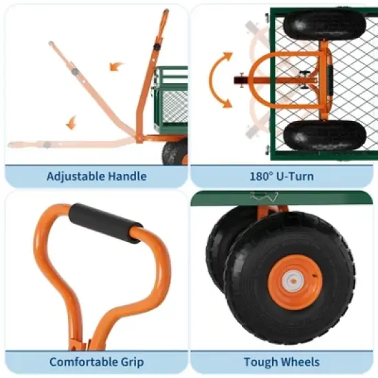 Steel Garden Cart with 10" Wheels, Wagon Cart, Removable Sides, 180&deg; Handle for Lawn, Farm, Outdoor image {4}