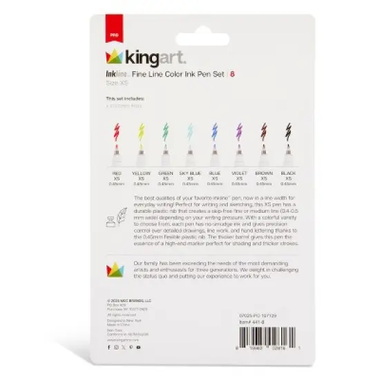 KINGART Inkline&trade; Fine Line Pens 8 Colors 0.45mm XS image {6}