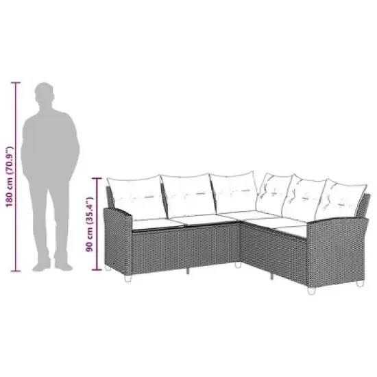 vidaXL L-Shaped Rattan sectional Sofa - Outdoor Patio Couch with Anthracite Cushions, UV & Water-Resistant, Gray Steel Frame, 72.4"x72.4" image {7}