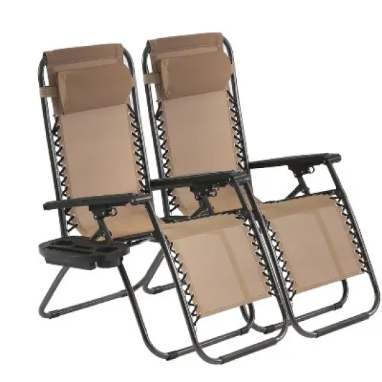 FDW Zero Gravity Chair Patio Lounge Chairs Lounge Patio Chairs 2 Pack Adjustable Reliners for Pool Yard with Cup Holder image {11}