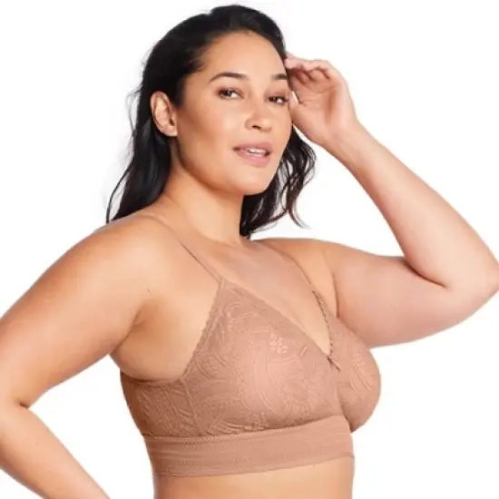 Glamorise Womens Bramour Gramercy Luxe Lace Bralette Wirefree Bra 7012 Cappuccino image {2}