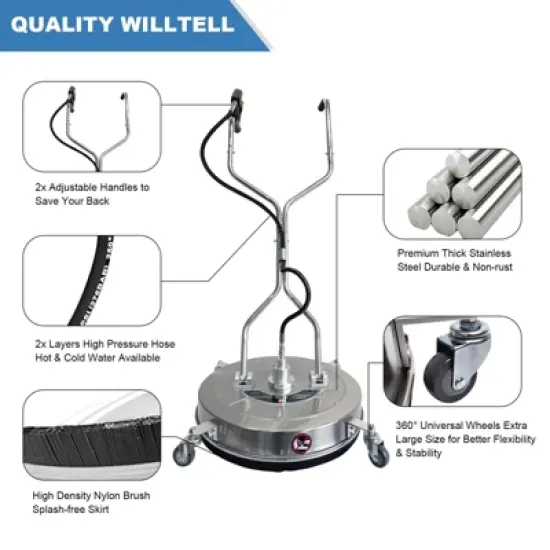 24-Inch Stainless Steel Pressure Washer Surface Cleaner, 4900 PSI, Heavy Duty 4-Wheel Driveway & Concrete Cleaner Attachment image {4}