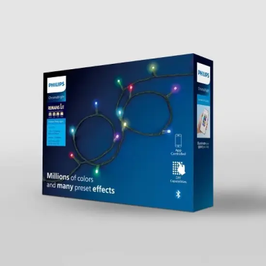 200ct LED Philips ChromaBright App Controlled Indoor/Outdoor Concave String Lights Multi-Colored with Green Wire image {3}