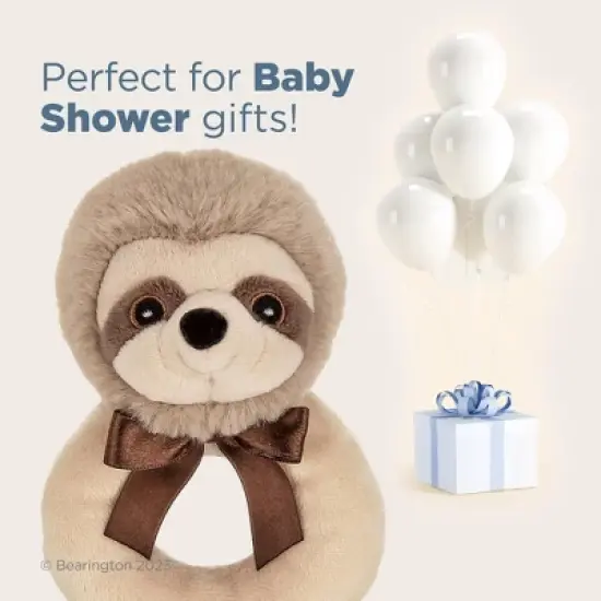 Bearington Baby Lil' Speedster, 5.5 Inch Sloth Plush Stuffed Animal Soft Ring Rattle, Sloth Baby Stuff image {4}
