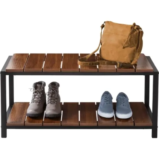 Honey-Can-Do 2 Tier Shoe Storage Bench Walnut image {2}