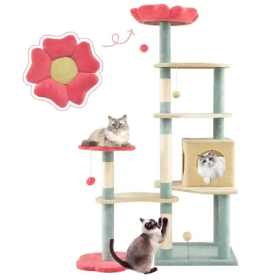 Tangkula Flower Cat Tree w/Cosy Condo Sisal Scratching Posts Padded Flower-shaped Perch image {9}