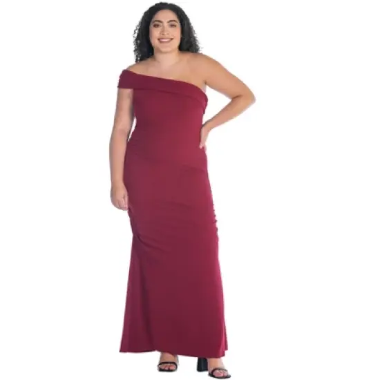 Womens Plus Size Formal One Shoulder Rouched Mermaid Maxi Dress image {5}