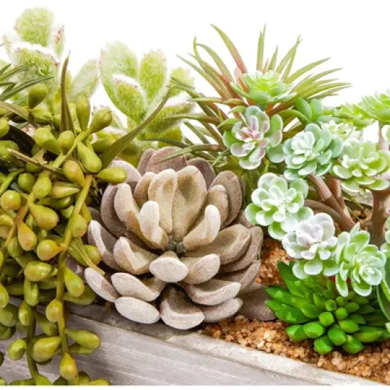 Juvale Artificial Mixed Succulent Faux Fake Cactus Plants in Rectangular Wooden Planter Box 9 x 4 in. image {2}