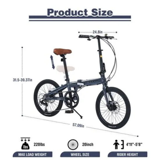 VASIP "20" Lightweight Aluminum Folding Bike - 7-Speed Portable City Commuter for Urban Adults, Compact Design,White image {5}