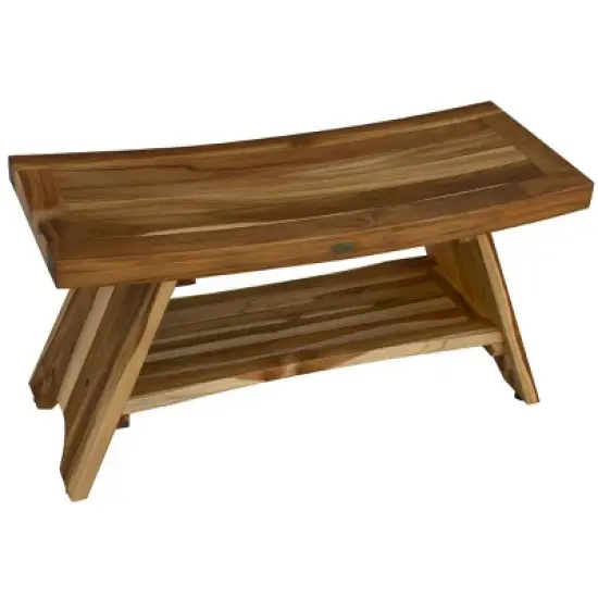EcoDecors&reg; Serenity&reg; 35" Teak Wood Shower Bench with Shelf in EarthyTeak Finish image {1}